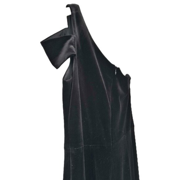 Betsy and Adam Ella Velvet One Shoulder Long Black Gown Dress Size 8 - Picture 9 of 11